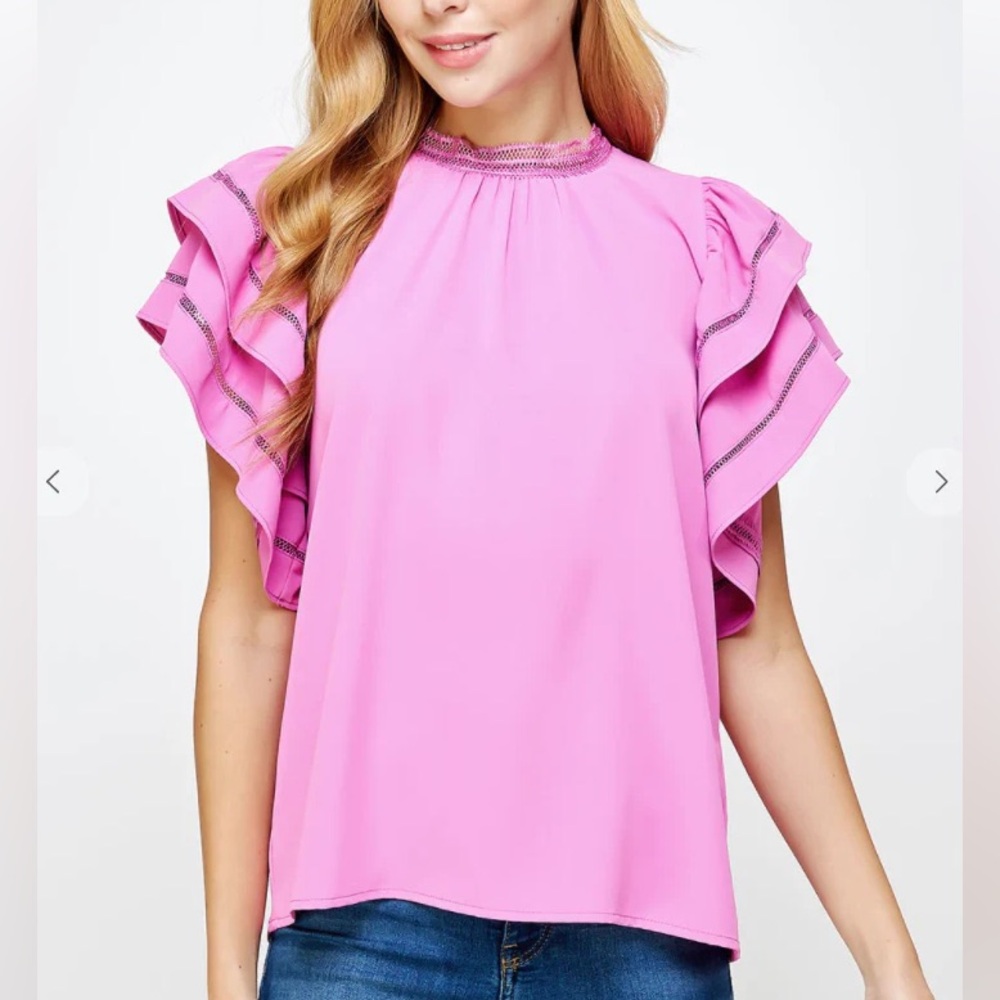 Strut & Bolt Pink Ruffle Sleeve Top